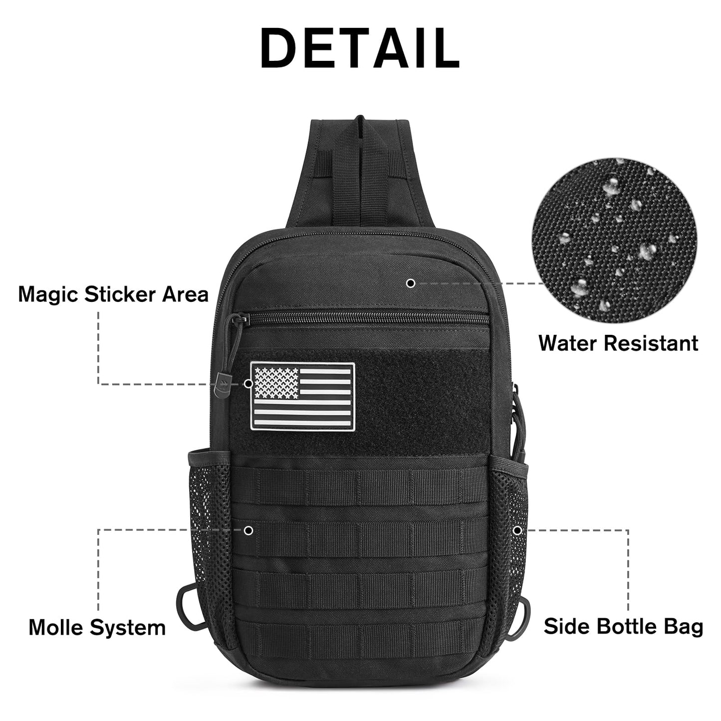G4Free Tactical Sling Bag Backpack for Men,Military Durable Shoulder Pack Tactical Bag for Travel, Hiking, Outdoor Sports Black