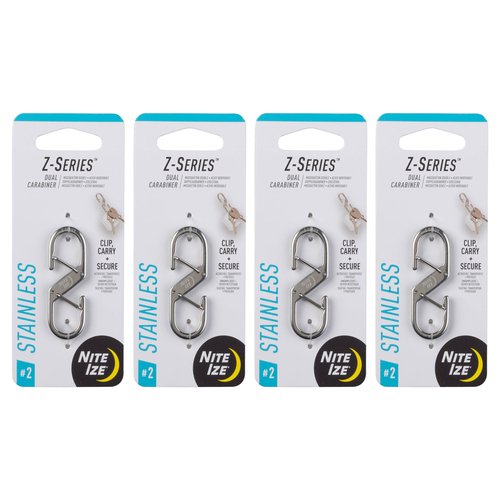 Nite Ize Z-Series Dual Carabiner - Heavy-Duty Carabiner Clips for Keys & Keychain Accessories - Key & Gear Organizer Dual Carabiner Clips - Size 2 (4 Pack)