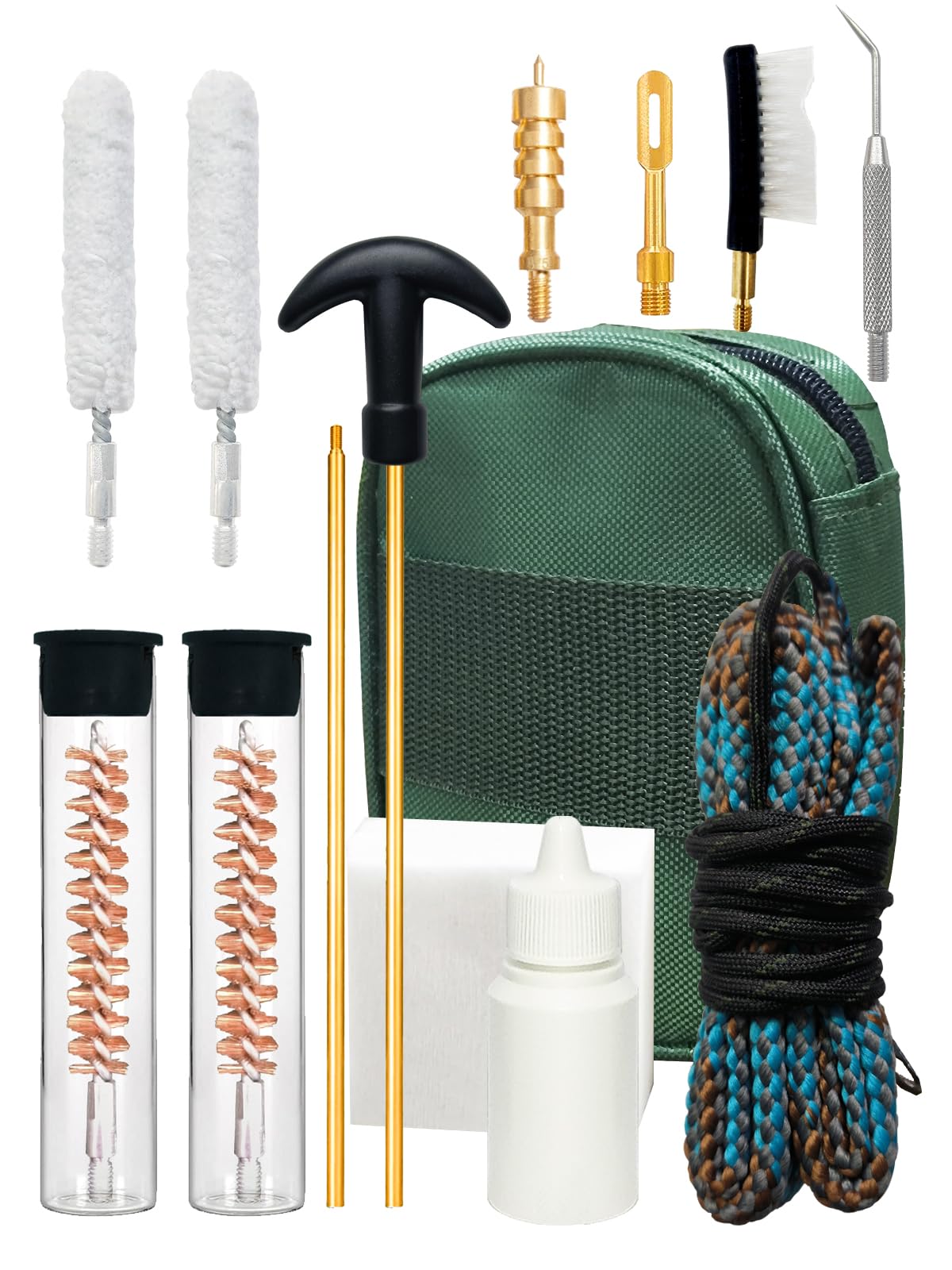 Funryer 9mm Pistol Cleaning Kit, Gun Cleaning Kits for .357 .38 Caliber with 9mm Gun Snake, Bronze Bore Brush, Brass Jag, Oil Bottle for Shooting