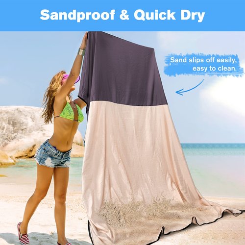 SKYREH Beach Blanket Waterproof Sandproof Large Beach Mat 79" X 87", Quick Drying Durable Portable Lightweight Outdoor Nylon Picnic Blanket for Travel Camping Hiking, Champagne Gold