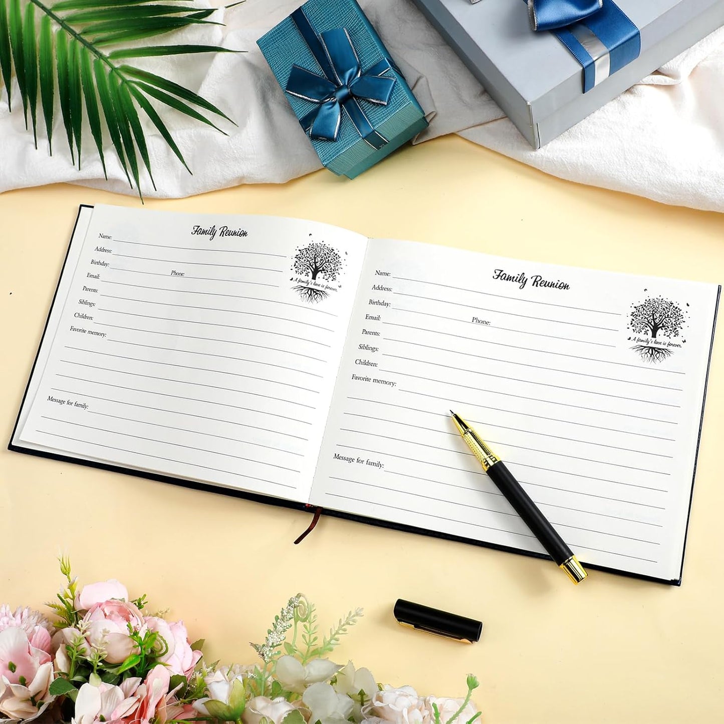 Patelai Family Reunion Party Favors Decorations Family Reunion Guest Book Sign in Good Tree Guest Book Gathering Decorations with Pen, 112 Pages(Trendy)