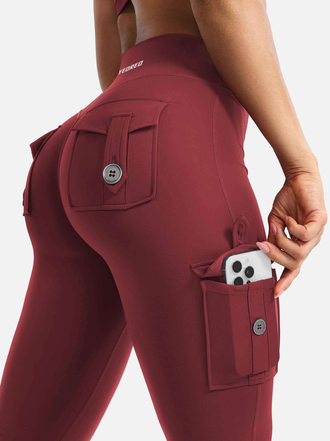 YEOREO CoreFlex Women Workout Flare Leggings with Pockets Hidden Scrunch High Waisted Cargo Gym Yoga No Front Seam Leggings Anchor Red XL