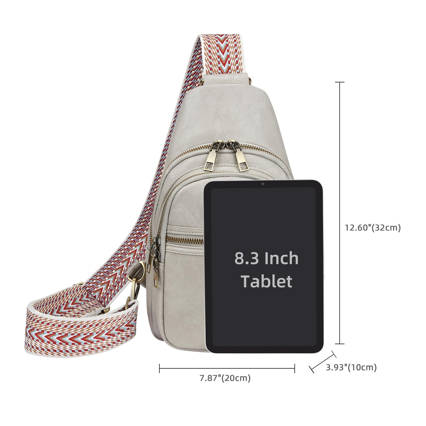 Cynure Women's Vegan Leather Sling Bag Packs Small Zipper Crossbody Chest Backpacks, Light-Grey