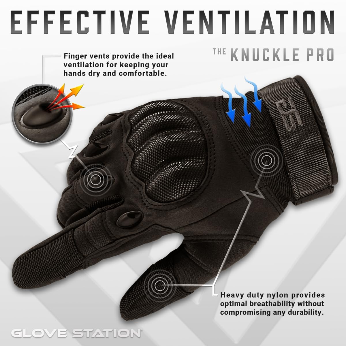 Glove Station Gloves for Men – Touchscreen Utility Gear with Hard Knuckle Protection Used in Motorcycle, Airsoft, & Outdoor Work Black - Hard Knuckle Small