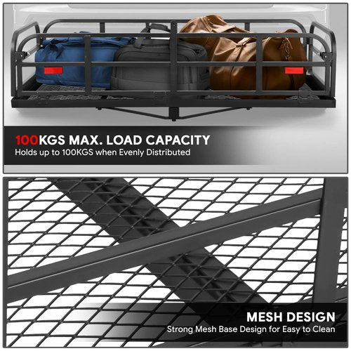 DNA MOTORING RHC-8315 Folding Hitch Mount Cargo Carrier Rack Rear Luggage Basket for 2" Hitch Vehicles,59" x 24" x 14"