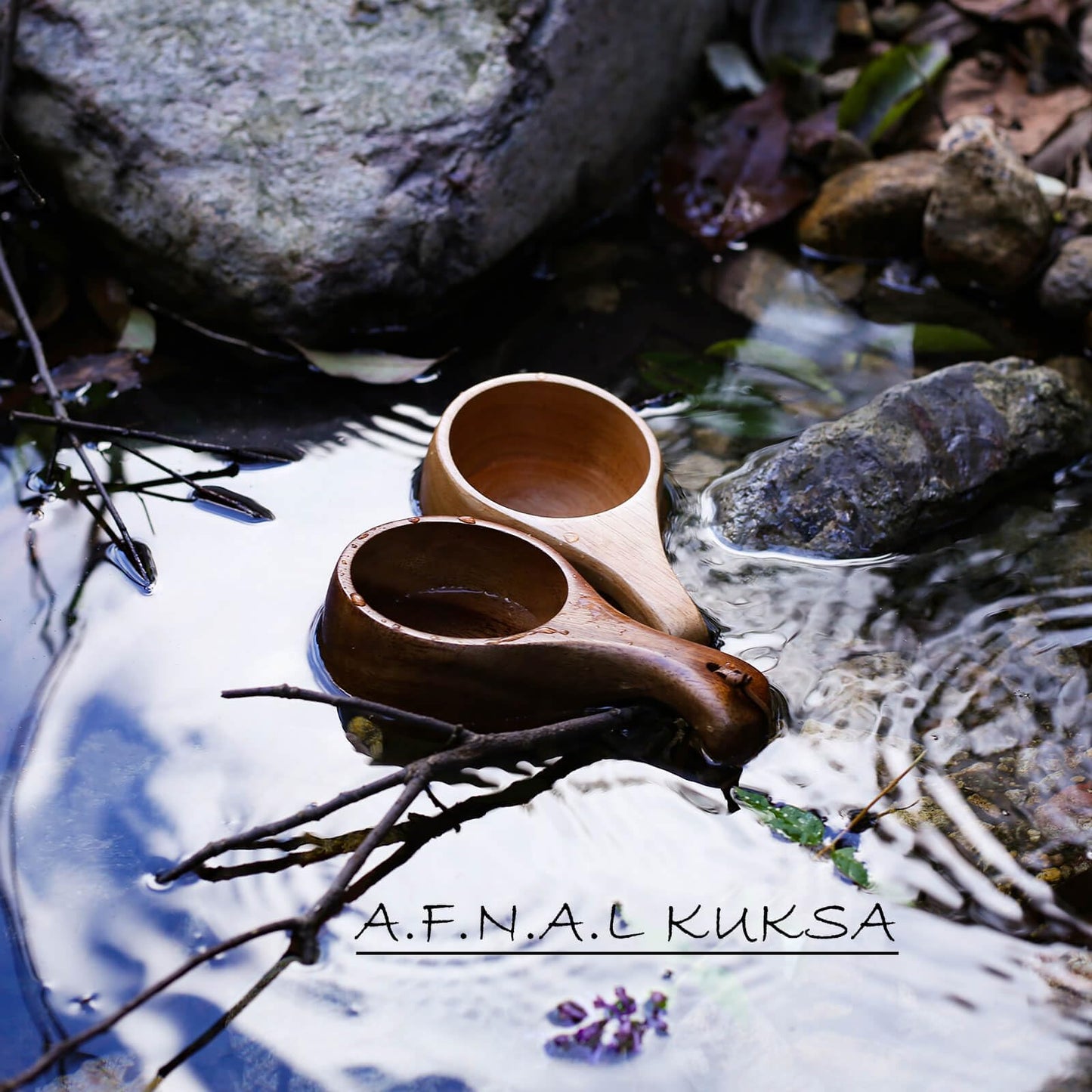 A.F.N.A.L Kuksa Camping Mug Wooden Bushcraft Handcarved Cup, Nordic Style Coffee & Hiking Kuksa, Walnut Wood, Single Hole, 6.7 oz., 6.3" x 3.8" x 2.4"