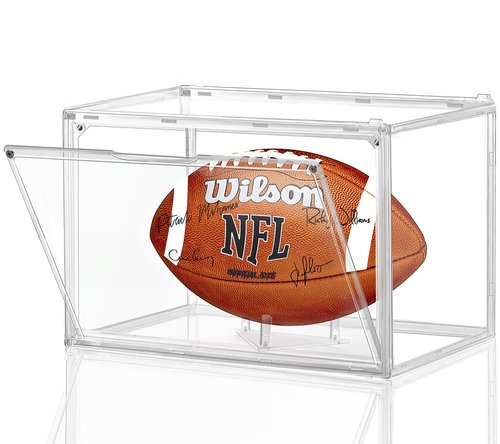 Leffis Football Display Case, Football Case Display Case, Memorabilia Display Cases with Magnetic Door and Removable Football Stand for Autographed Football (Assembly Required)