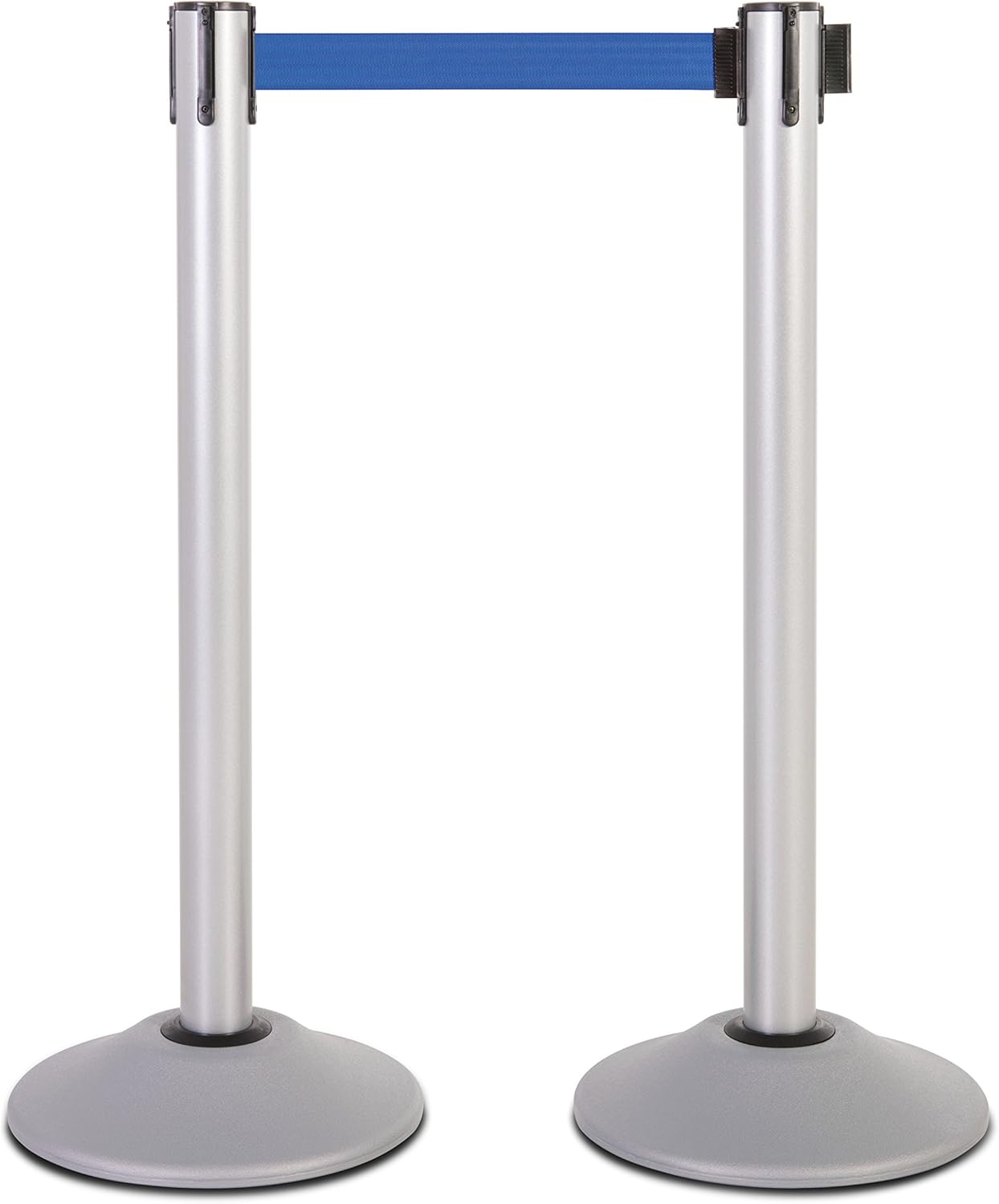 Premium Silver Steel Stanchion with 7.5-Foot Retractable Belt for Crowd Control
