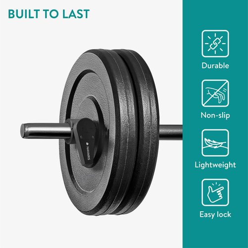 Navaris Barbell Clamps 25mm - Weight Bar Gym Clips - Perfect for Weightlifting & Home Gym Use - Set of 2 with Fast Release and Secure Lock Feature