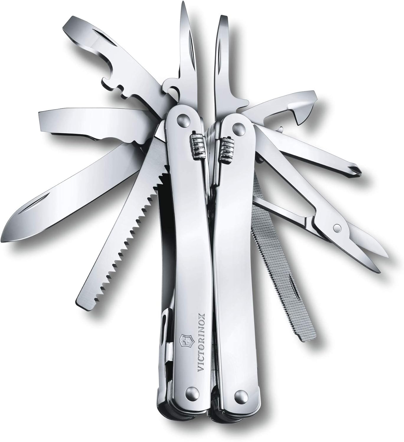 Victorinox Swiss Tool Swiss Army Knife, 24 Function Swiss Made Multi-Tool with Needle-Nose Pliers, Wire Cutters and Large Blade - Silver