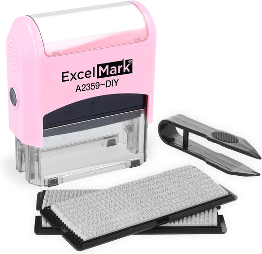 ExcelMark Self-Inking DIY Custom Rubber Stamp Kit - Personalized Stamper for Business or Home - Address Stamp, Message Stamp, and More (Black)