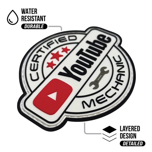 Certified YouTube Mechanic PVC Patch - Funny Morale Patch for Tool Box, Hard Hat, Vest, Gear Bag, Tactical Backpacks | Expert Mechanic Accessories, Lineman, Electrician, Construction Worker Gifts