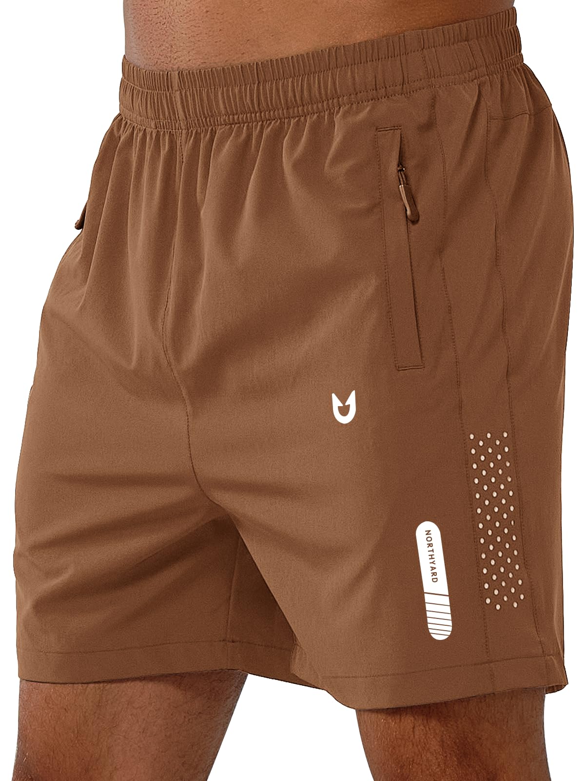 NORTHYARD Men's Athletic Running Shorts Gym Workout 7"/9"/5" Quick Dry Lightweight Sports Basketball Tennis 3 Zipper Pockets BROWN-5inch 3XL