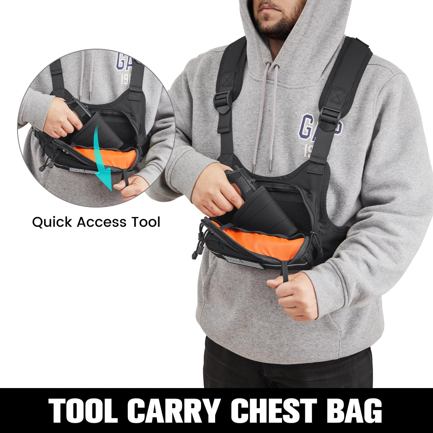 G4Free Tactical Chest Bag for Men, Quick Access Chest Rig Vest, EDC Chest Pack for Running, Hiking, Cycling (Black)