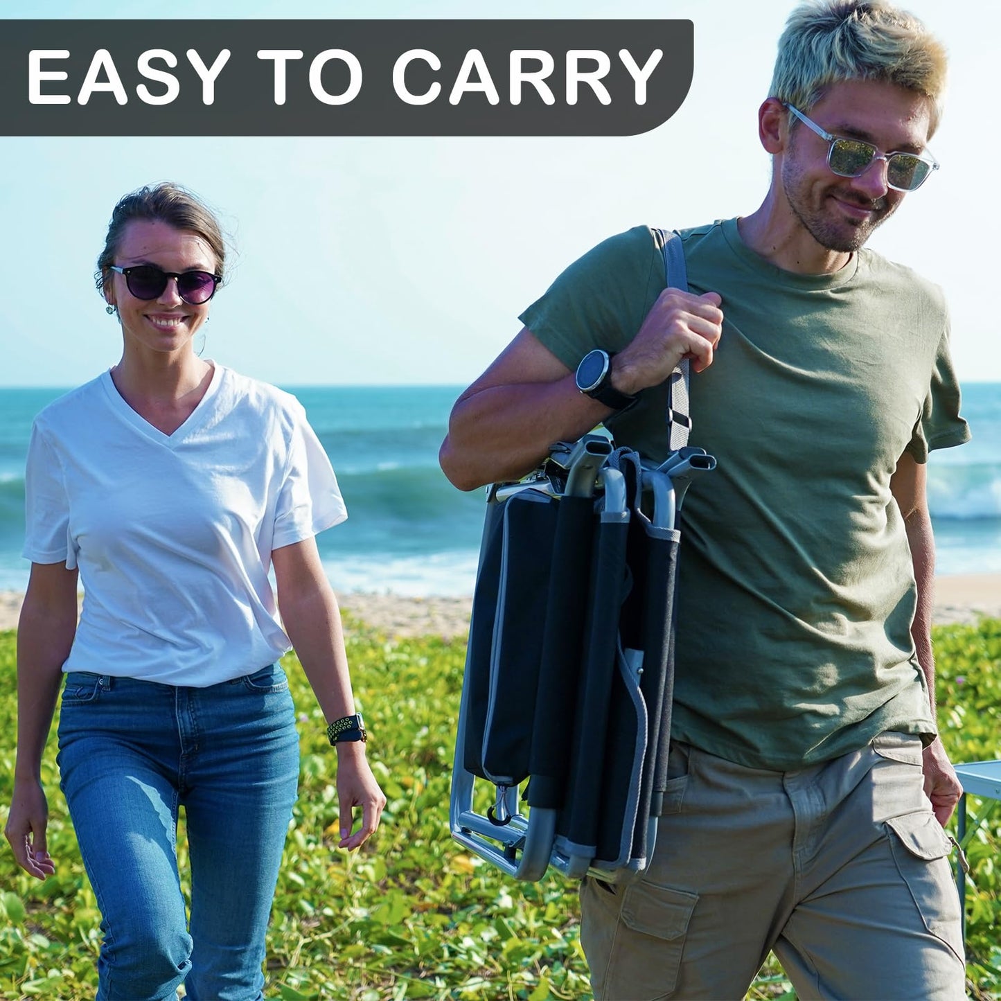 FUNDANGO Rocking Camping Chair for Adults, Oversized Portable Rocking Chair Outdoor Folding with Cooler and Side Pocket for Outside, Backyard, Patio, Lawn, Garden (Black/Grey)