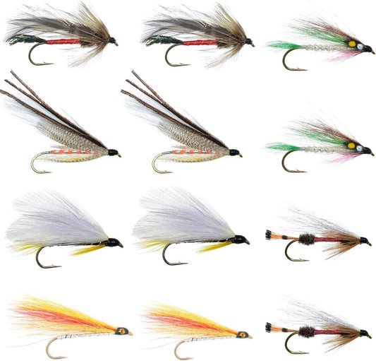 The Fly Fishing Place Classic Streamers Fly Fishing Flies Collection - Assortment of 12 Trout Wet Fly Streamer Flies - Hook Size 4
