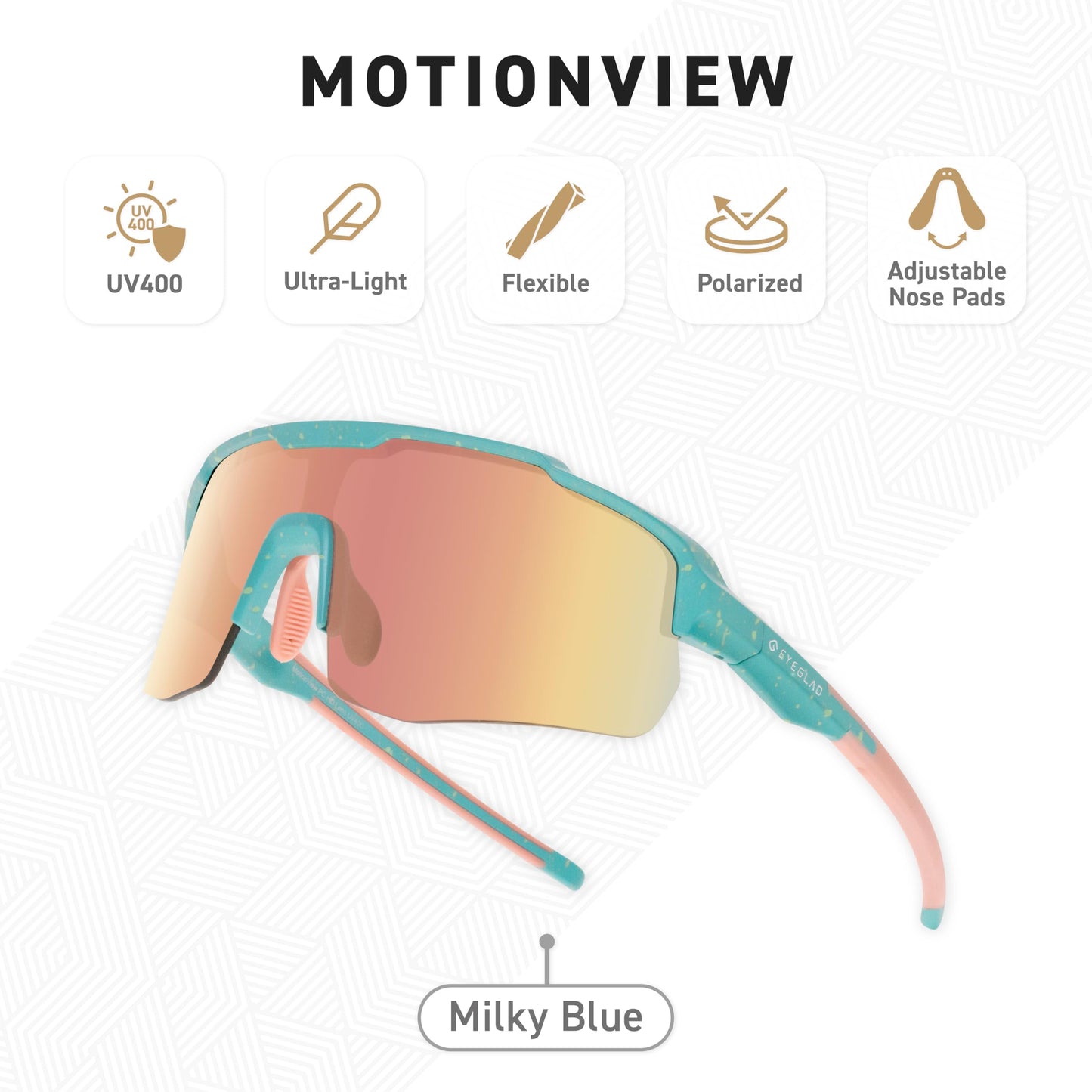 EYEGLAD MOTIONVIEW Sports Sunglasses Outdoor HD High Contrast UV400 Running Baseball Softball Sports Eco-friendly (Milky Blue)