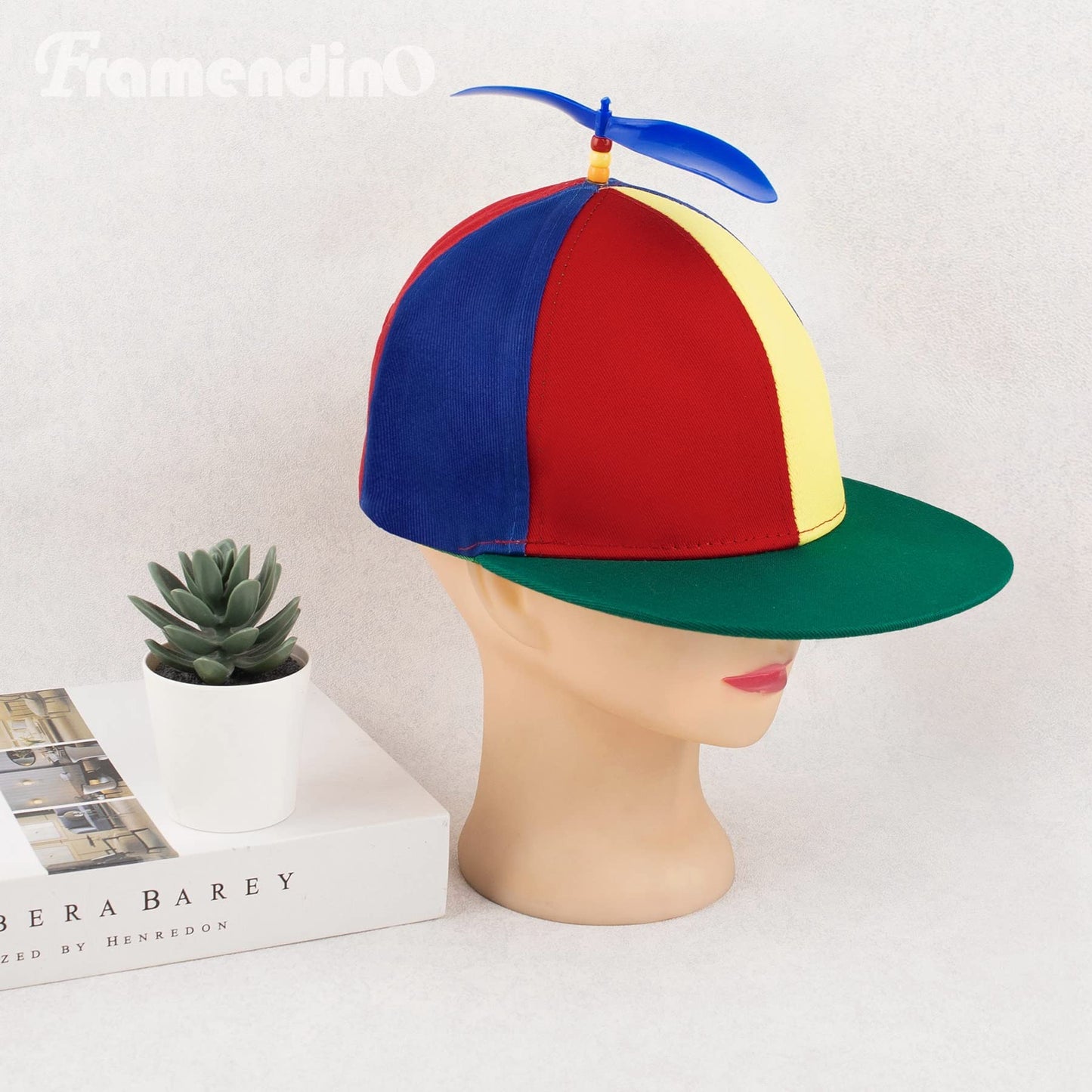 Framendino, Green Flat Brim Helicopter Hat Rainbow Propeller Hat Detachable Baseball Cap