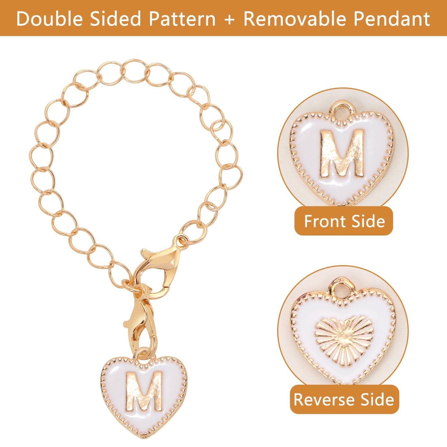 HOMICO 2PCS Round Heart Shaped Letter Chain Accessories for Stanley Cup Personalized Name ID Letter Chain Accessories for Stanley Tumbler, M