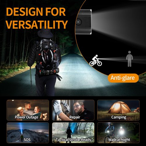 POOLHOLE - 6 LED Super Bright Bike Lights for Night Riding, High Lumen 5 Modes Bike Headlight &USB-C Bicycle Front Light, 4800 mAh Aluminum Front Light,Runtime 16+hrs,Waterproof Safety Bike Light