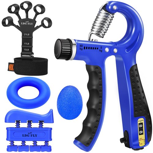 LDG FLY Hand Grip Strengthener Kit,Grip Strength Trainer, Finger Exerciser,Adjustable Resistance Hand Gripper, Finger Resistance Band, Grip Strength Ring & Stress Relief Ball for Athletes & Musicians