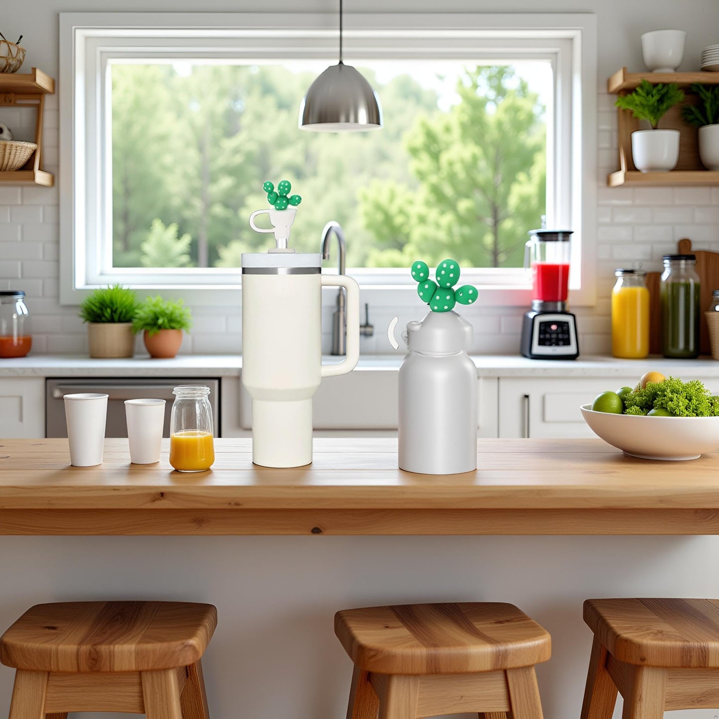 Green Cactus Straw Cover for Stanley 40&30 Oz Cup, 10mm Silicone Straw Covers Cap for Stanley Cup Accessories, Cute Topper for Tumblers, Cap Stopper for Reusable Tip Lids