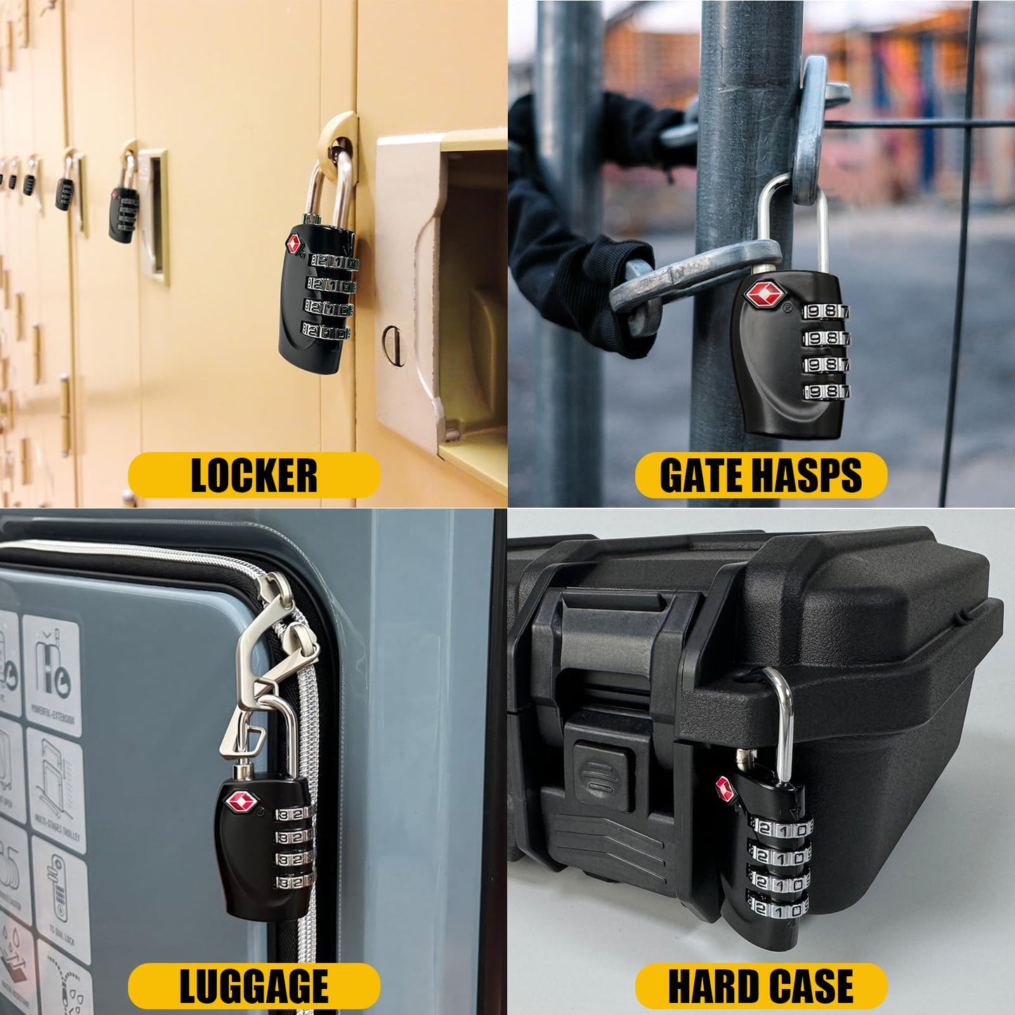 4 Pack TSA Approved Gun Case Locks for Pistol Case, 4 Digits Travel Locks Small Tool Box Combo Lock Combination Padlocks for Gun Cases/Luggage/Firearm Air Travel Cases, Small Dial Zipper Pad Lock