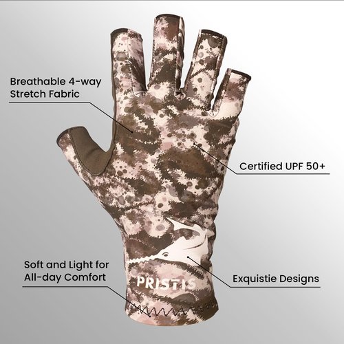 Pristis UPF 50+ Fishing Fingerless Gloves, UV Protection Breathable Thin Half-Finger Sun Gloves for Men Women Boys Kids Kayaking Paddling Hiking Sailing Canoeing Saltwater (Jungle CAMO, S - M)