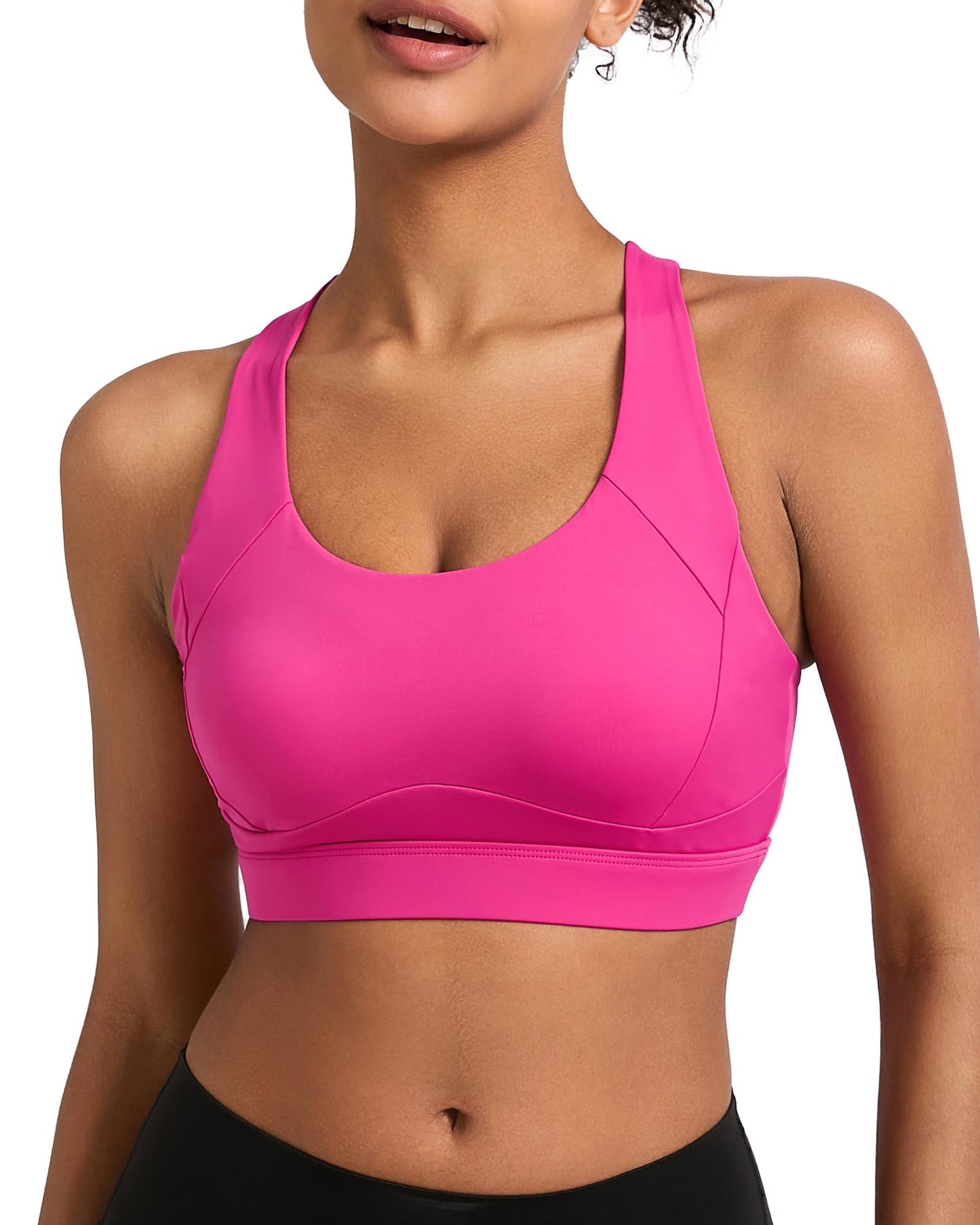 RUNNING GIRL Sports Bras for Women, Moulded Cup High Impact Workout Pink Sports Bra Racerback Yoga Bra High Support(WX3068 Hot Pink L)