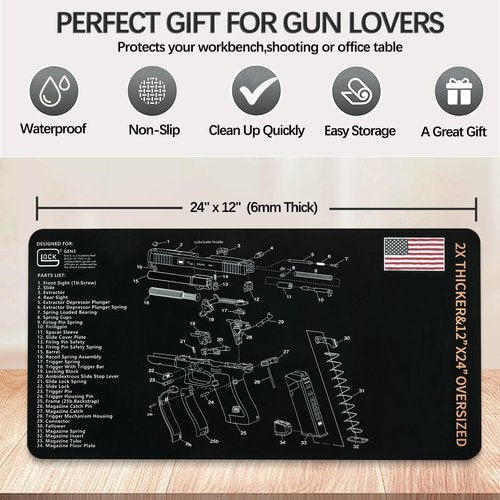 Gun Cleaning Mat for Glock - 24" x12" Gun Mat Black (with 6" Swabs)