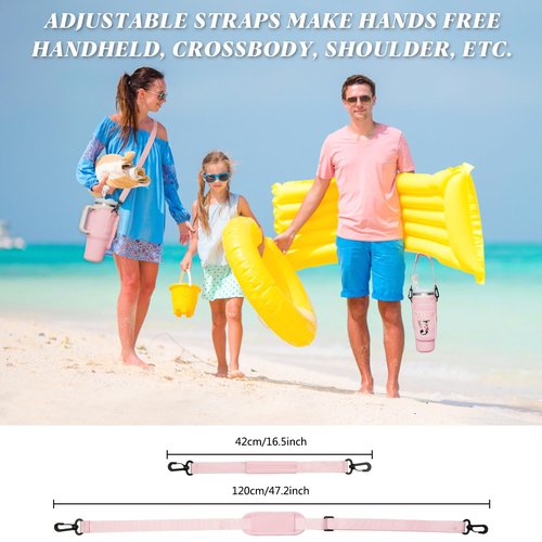 Sunegg Initial Water Bottle Carrier Bag for Stanley 40 oz Tumbler with Handle, Water Bottle Holder Pouch with Phone Pocket, Straw Cover & Carabiner, Nice Accessories for Stanley Cup(Pink K)