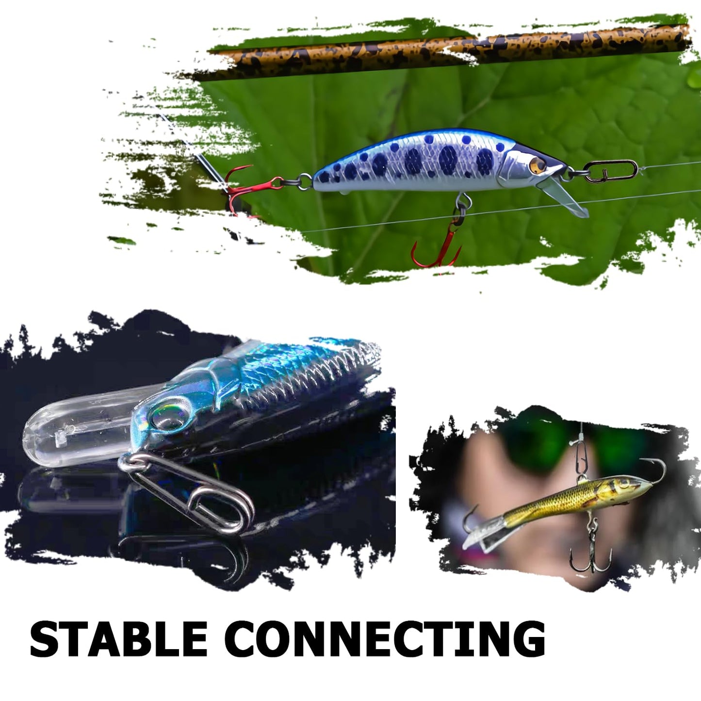 Atibin Stainless Steel Fishing Snap Freshwater High Strength Fishing Clips Saltwater Oval Split Fishing Snaps Swivels Black Nickel 50pcs 79lbs