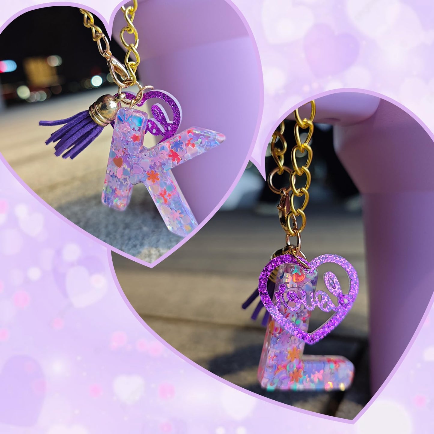 Fabenyok Letter Charm Accessories for Stanley Cup, Cute Initial Letter Keychain Handle Charm with Love for Stanley Tumbler for Women Girls (Purple, Letter L)