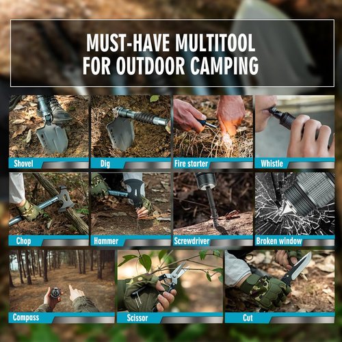 ZENHOSIT Survival Shovel with Axe, Camping Gear Folding Shovel Tactical Hatchet with 19.7-39.3inch Lengthened Handle - 24 in 1 Survival Tool Kit for Outdoor Camping Fishing Hiking