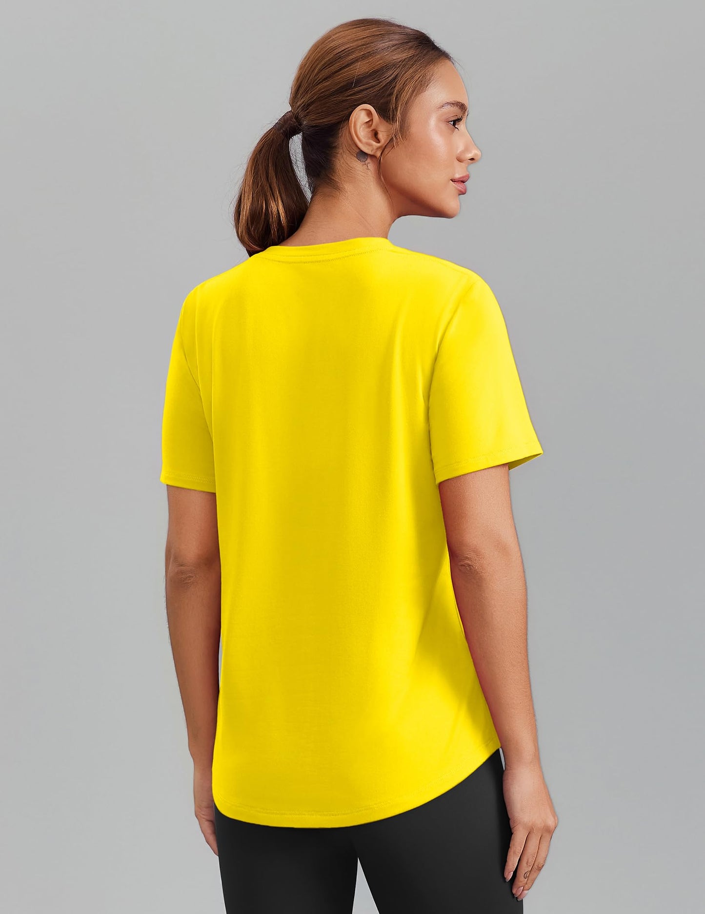 PINSPARK Womens Hiking Shirts Short Sleeve V Neck UPF 50 Sun Protection Moisture Wicking Quick Dry Outdoor Athletic Tops,Yellow XX-Large