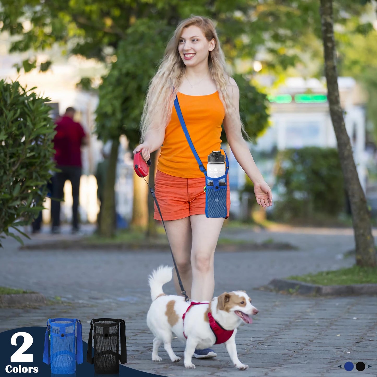 GAOHUI 2 Packs Bottle Holder With Strap, Mesh Sling With Adjustable Shoulder Strap, Portable Bag With Pocket, Water Bottle Carrier for Walking, Hiking, Travelling