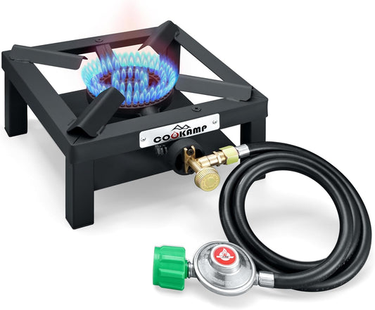 Propane Triple Burner Angle Iron Camp Stove with CSA Listed Regulator and 4ft Hose (SA3200)