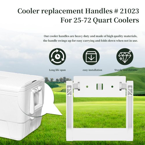 ZAITOE 2 Pack - Cooler Handle Replacement Kit Compatible with Ig-loo 21023 25-72 Quart Cooler Handle with Screws,Includes 2 Swing-up 2 Hole Handle and 4 Screws