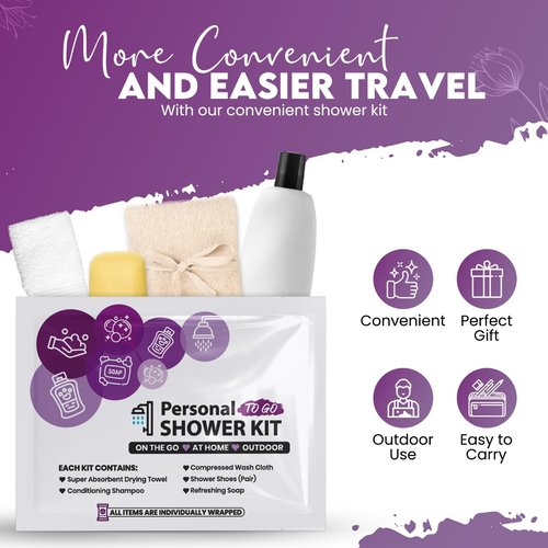 Compact Personal Shower Kit To-Go– Your Hygiene Companion for Travel, Gym, Camping | Shower on the Go | Shampoo, Soap, Towel. All in One (1)