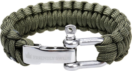 The Friendly Swede Paracord Bracelet with Stainless Steel D Shackle, Survival Bracelet, Paracord Bracelets for Men, Survival Bracelets for Men - Adjustable Size