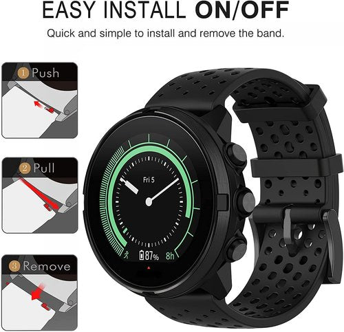 Sport Silicone Bands Compatible with Suunto 7/9 / 9Baro / D5 / Spartan/Fossil Nate/Q Watch Band Replacement Silicone Strap Sport Wristband for Men&Women Black