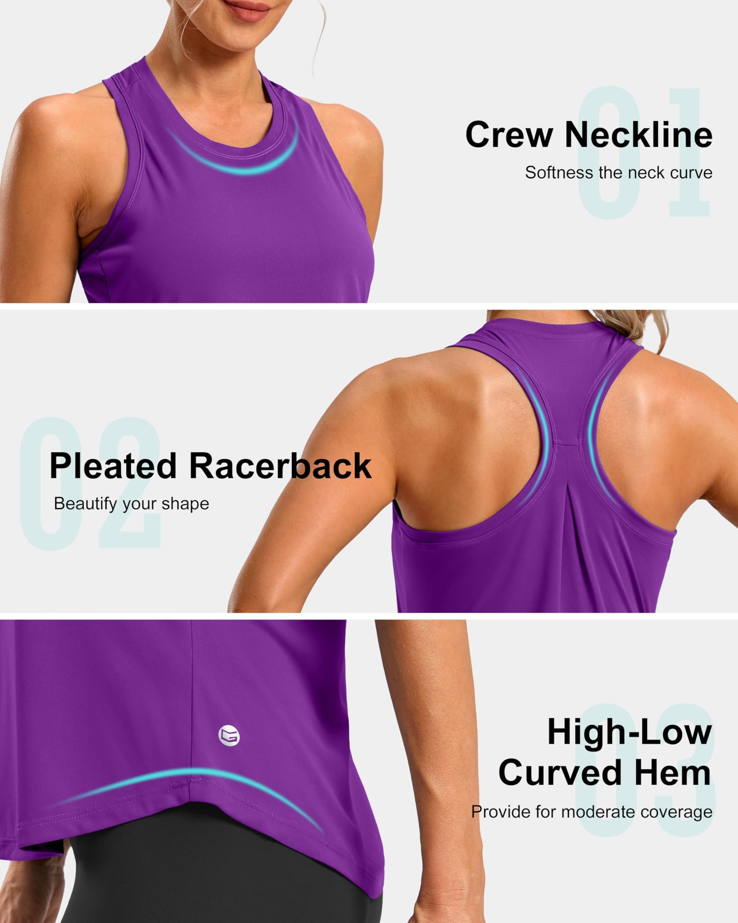 G Gradual Women's Workout Tank Tops Racerback Athletic Yoga Tops Loose Fit Sleeveless Running Gym Sports Shirts for Women(Dark Purple,L)