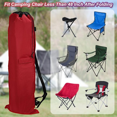 PATIKIL 47 Inch Camp Chair Replacement Bag, Foldable Camping Chair Bag 900D Oxford Large Mouth Carry Bag with Adjustable Shoulder Strap & Side Pocket for Outdoor Camping, Red