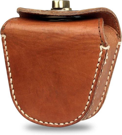 KOSIBATE Ammo Pouch, Genuine Leather Ammo Holder Bag Storage for .22 22LR .38 .45 Hunting Military Belt Gun Ammo Case Brown