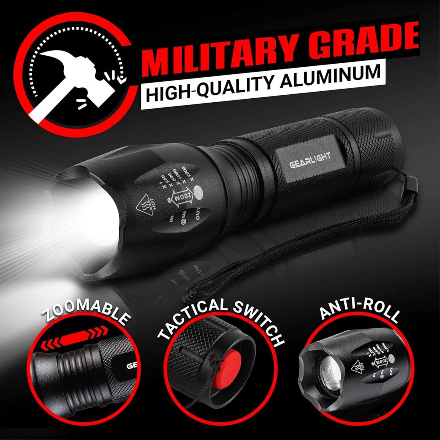 GearLight LED Flashlights - Mini Camping Flashlights with High Lumens, 5 Modes, Zoomable Beam - Bright and Versatile Flash Light for Outdoor and Home Use - S1000-2 Pack, (Batteries Not Included)