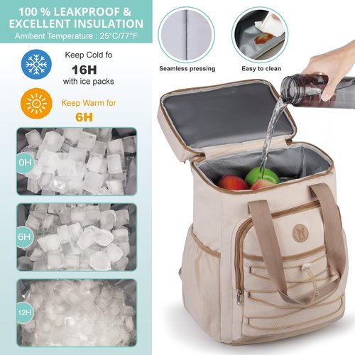 Cooler Backpack with Padded Top Handle,Lightweight Back Pack Coolers Insulated Leak Proof,Large Capacity Ice Chest for Women Men Beach Camping Picnic Fishing Hiking