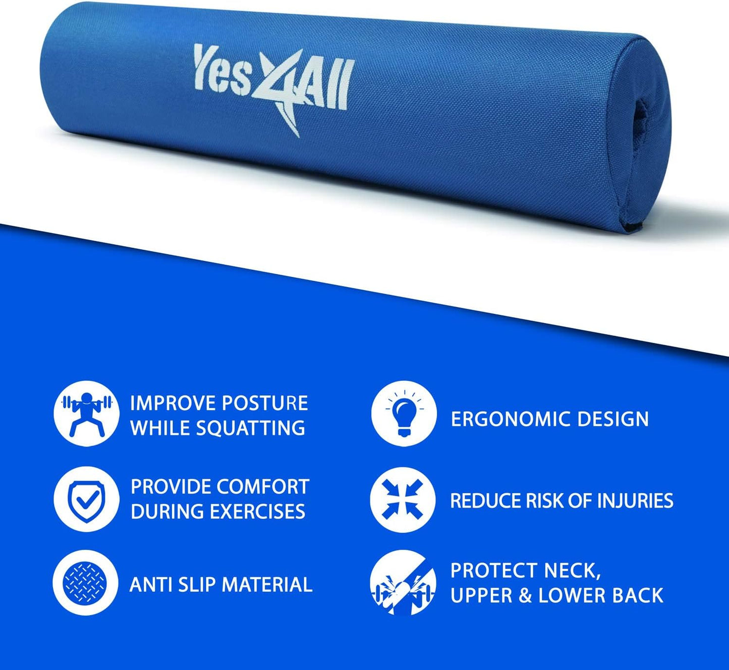 Yes4All Barbell Thick Foam Nylon Pad, Neck Shoulder Protective Pad For Lunges, Squats And Hip Thrust Fit Standard Olympic Bar