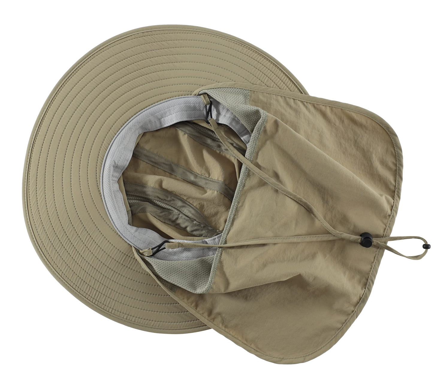 Home Prefer Mens UPF 50+ Sun Protection Cap Wide Brim Fishing Hat with Neck Flap (Light Vert Khaki)