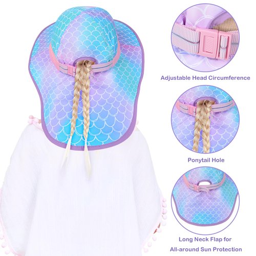 Sun Hat for Kids Anti-UV Girls Boys Sun Hats Wide Brim UPF 50+ Sun Protection Beach Hat with Adjustable Chin Strap