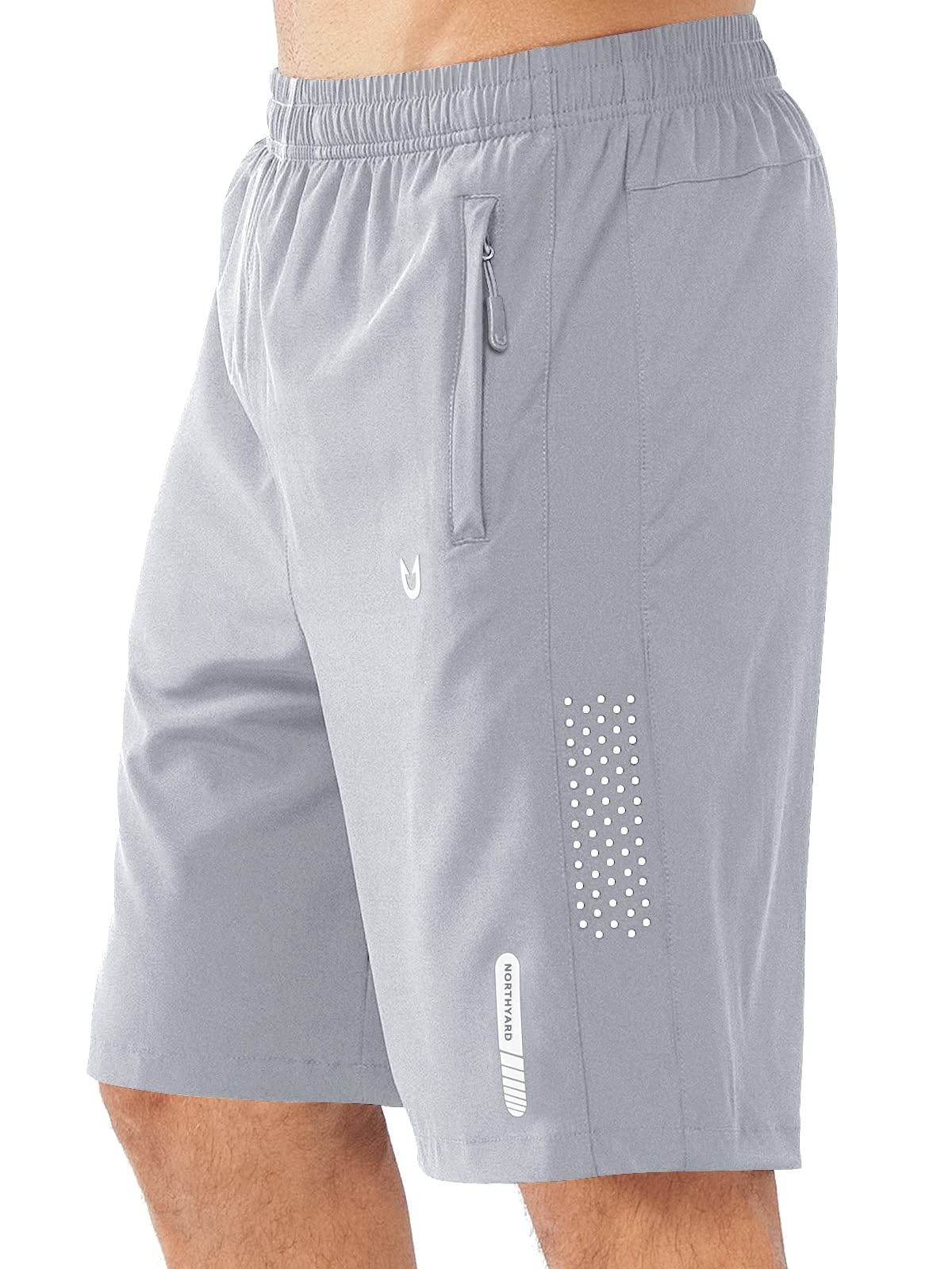 NORTHYARD Men's Athletic Running Shorts Gym Workout 7"/9"/5" Quick Dry Lightweight Sports Basketball Tennis 3 Zipper Pockets GREY-9inch 2XL